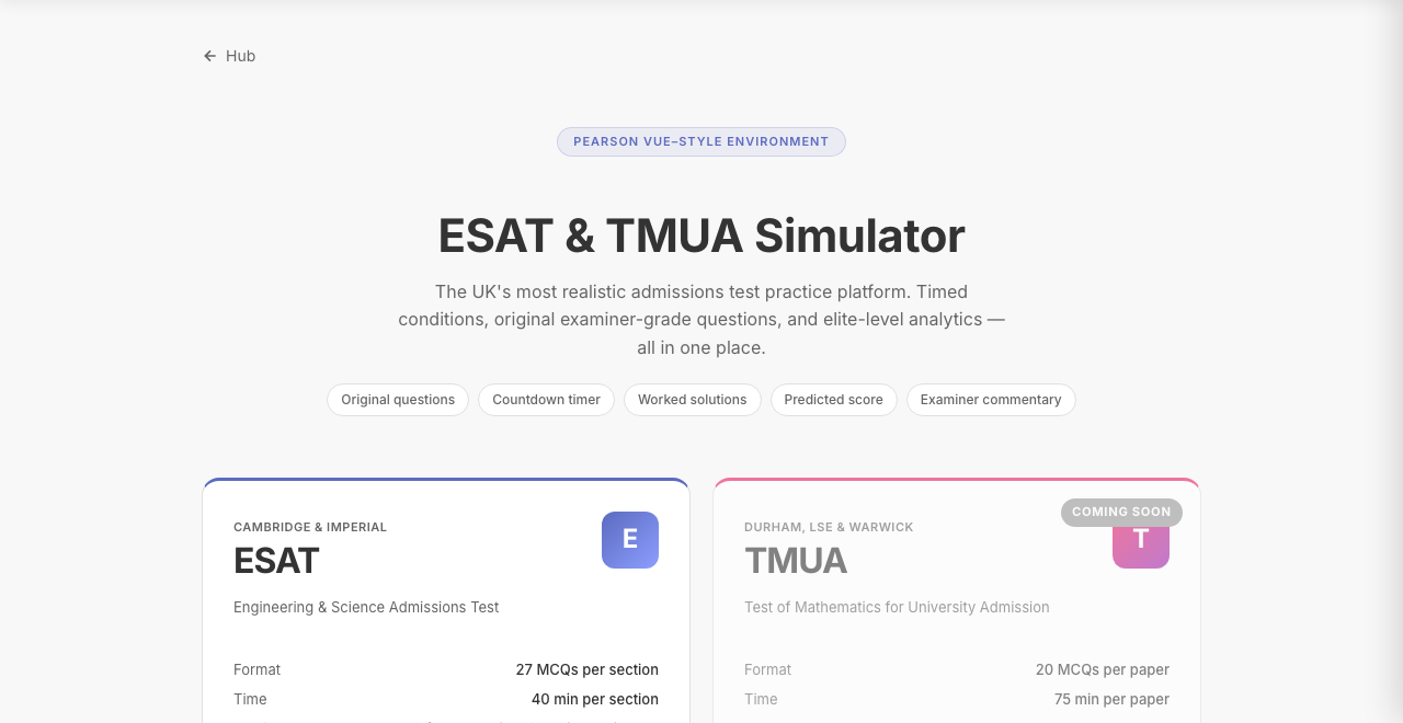 The ESAT & TMUA Simulator inside Praneel Physics